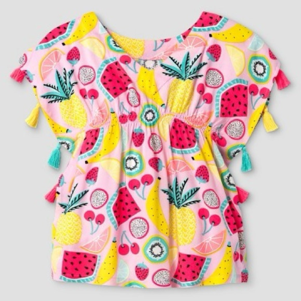 3/$25 🍄 Cat & Jack Baby Girls Fruit Print Cover Up Dress w/Tassels Size 12 Month